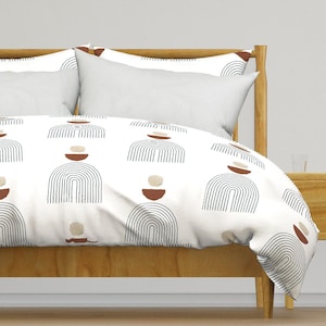 Minimalist Scallops Bedding - Abstract Circles  - Stylized Scallops Black Printed Duvet Cover OR Pillow Shams