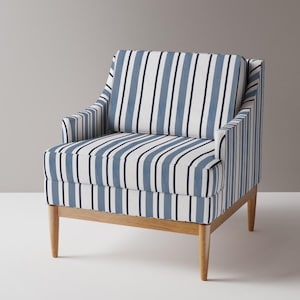 Tissu d&#39;ameublement rayures françaises - Anderson Stripe - coutil blanc bleu côtier classique bleu marine imprimé tissu d&#39;ameublement par mètre