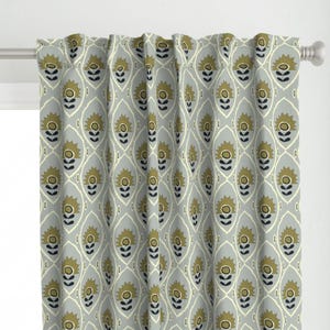 Bathilda Floral Curtain Panel - Boho Floral Small - Rustic Floral Leaves Cottagecore Printed Custom Curtain Panel