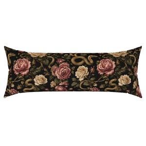 Snake Garden XL Lumbar Pillow Cover - Noir Floral Printed Extra Large Rectangle Lumbar Pillow Cover