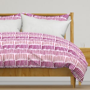 Pink Stripes Bedding - Pink Stripes - Painterly Blush And Pink Printed Duvet Cover OR Pillow Shams