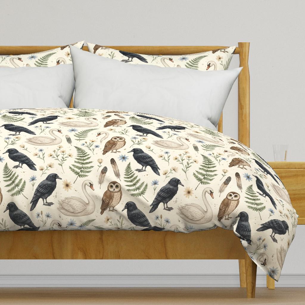 Watercolor Owls Bedding - Lucid Dreams - Woodland Floral Mystical Wildlife Printed Duvet Cover OR Pi