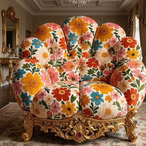 1970s Floral Upholstery Fabric - Avery Retro Floral On White 1960s Printed Upholstery Fabric By The Yard