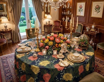 Coral Protea Tablecloth - Hawaiian Flowers Tropical Florals - Protea Garden Printed Tablecloth