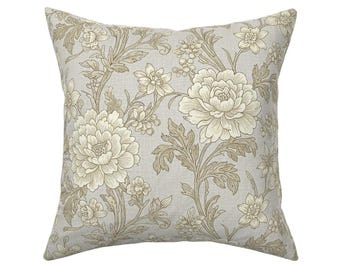 Elegant Floral Throw Pillow Cover - Vintage Inspired Neutral Printed Square Throw Pillow Cover