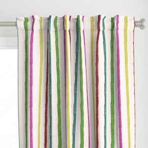 Small Retro Rainbow Stripe Curtain Panel  - Beige Candy Stripe - Geometric Multicolored Stripe Printed Custom Curtain