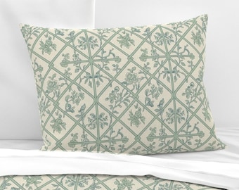 Custom Listing Chinoiserie Trellis Bedding - Chinoiserie Bamboo - Green White Maximalist Printed Pillow Shams