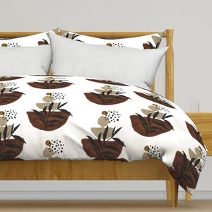 Minimalist Botanical Bedding - Abstract Shapes - Stylized Leaves Black And Brown Printed Duvet Cover OR Pillow Shams