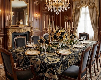 Napoleonic Bees Tablecloth - French Gold Black Honeybee - Napoleonic Bees Gold Black Printed Tablecloth