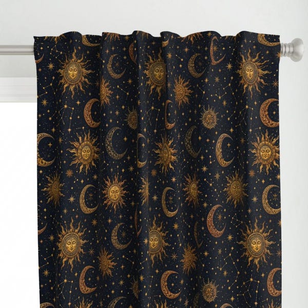 Celestial Sun & Moon Curtain - Dark Baroque Printed Custom Curtain Panel