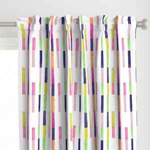 Neon Rainbow-Stripe Curtain Panel - Sweet Stripe - Hand Drawn Rainbow Stripe On White Printed Custom Curtain