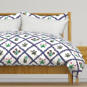 Floret Flower Bedding - Print In White - Multicolor Floret Hand Drawn Floret Printed Duvet Cover OR Pillow Shams
