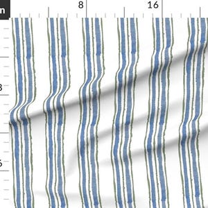 Soft Blue Watercolor Stripe Fabric - Blue And Green Stripe - Watercolor Hand Drawn Stripes Printed Fabric By The Yard