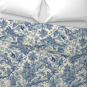 Botanical Toile Bedding - Chinoiserie Whimsy - Chinoiserie Hollywood Printed Quilt, Razai, Jaipuri Razai, Comforter