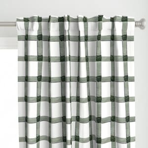 Green Fall Plaid Curtain Panel - Fall Buffalo Check - Watercolor Gingham Autumn Printed Custom Curtain Panel