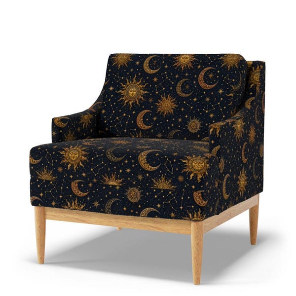 Celestial Sun & Moon Upholstery Fabric - Dark Baroque Printed Upholstery Fabric By The Yard