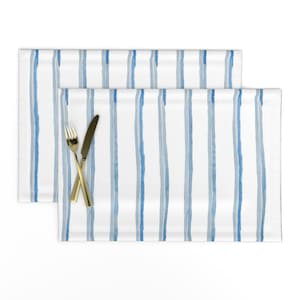 Geaorgia Blue Stripe Placemats (Set of 2) - Double Ink Stripe - Royal Blue Hand Drawn Stripes Printed Cloth Placemats