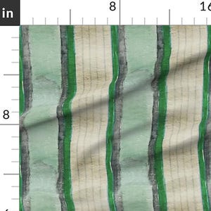 Sage Green Double Stripes Fabric - Sage Green And Beige Regular Stripes Printed Fabric By The Yard