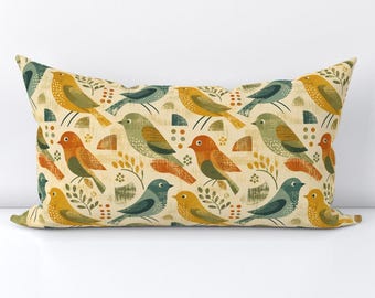 Midmod Birding Accent Pillow Cover - Modern Abstract Rainbow Colorful Nature Wildlife Printed Rectangle Lumbar Throw Pillow Cover