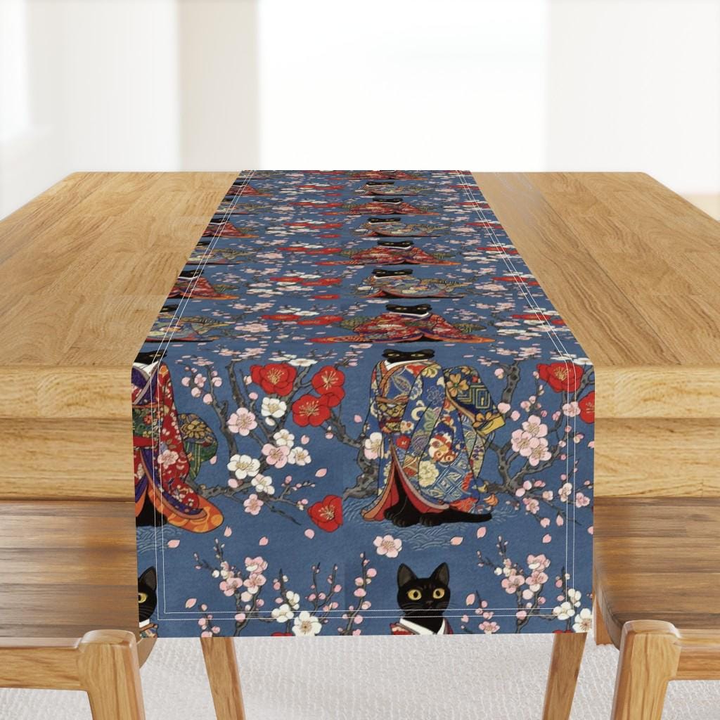 Black Cats Table Runner - Dressed Cats Japanese Printed Table Runner - Etsy