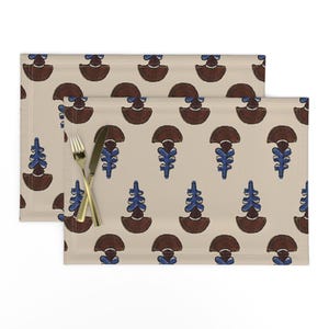 Tiny Flower Placemats (Set of 2) - Block Print Floral - Beige Indian Block Printed Cloth Placemats