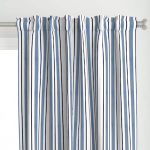 French Stripes Curtain Panel - Anderson Stripe - Ticking White Blue Basic Coastal Classic Navy Printed Custom Curtain Panel