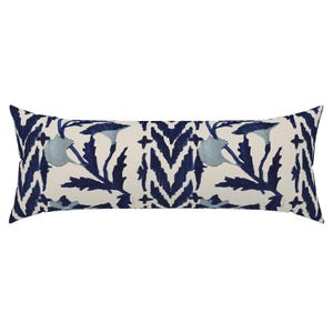 Folk Floral Stripe XL Lumbar Pillow Cover - Floral Stripes Blue - Large Scale Blue Tan Printed Extra Large Rectangle Lumbar Pillow Cover