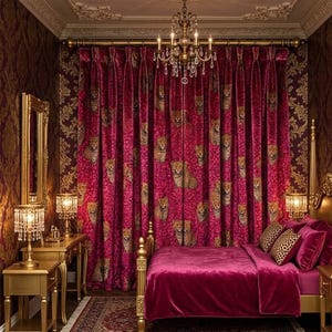 Cortina maximalista con estampado de leopardo - Panel de cortina personalizado con estampado llamativo y vibrante estilo safari en rosa fucsia