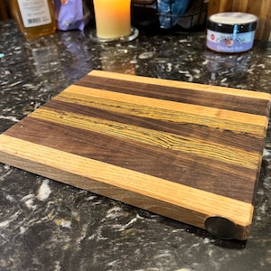Custom Handmade Hardwood Cutting Board - Walnut Maple Bocote - measures 10&quot; x 8.125&quot; x 1&quot; thick