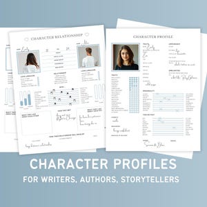 May include: Printable character profile templates for writers, authors, and storytellers. The templates include sections for character traits, appearance, personality, and relationships. The templates are designed to help writers develop their characters in depth.