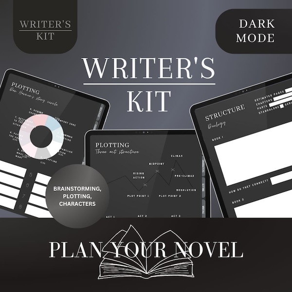 Plan and Write a Novel with this Writers' Kit | Digital Planner is for Plotting, Character Planning | Notebook for Authors | PDF | Dark Mode