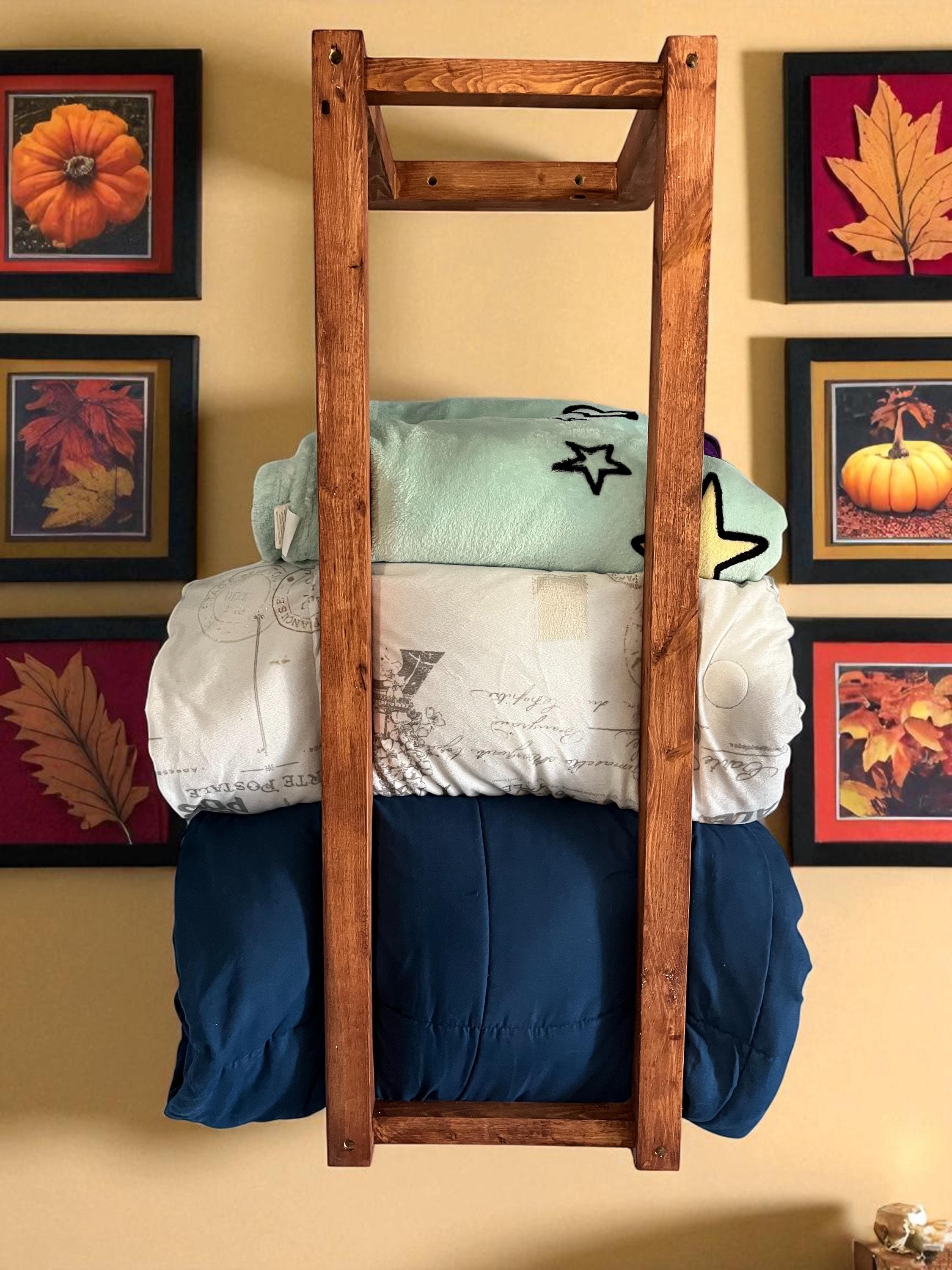 Handmade Wooden Blanket Rack: Farmhouse Towel Storage Ladder