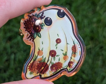 Floral Ghost Keychain | Rainbow Acrylic Charm | Acrylic Keychain | Keychain Accessory | Rainbow Glitter Acrylic Keychain |