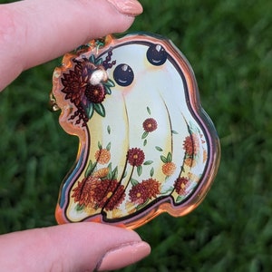 Floral Ghost Keychain | Rainbow Acrylic Charm | Acrylic Keychain | Keychain Accessory | Rainbow Glitter Acrylic Keychain |