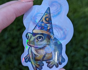 Froggy Wizard / Adesivo impermeabile olografico / Adesivo per laptop / Decalcomania adesiva /