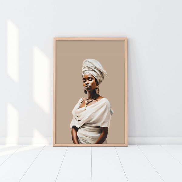 Wall Art Printable | Black Woman Digital Painting | Oil Painting Boho Woman | Digital Download | Aesthetic Housewarming Gift
