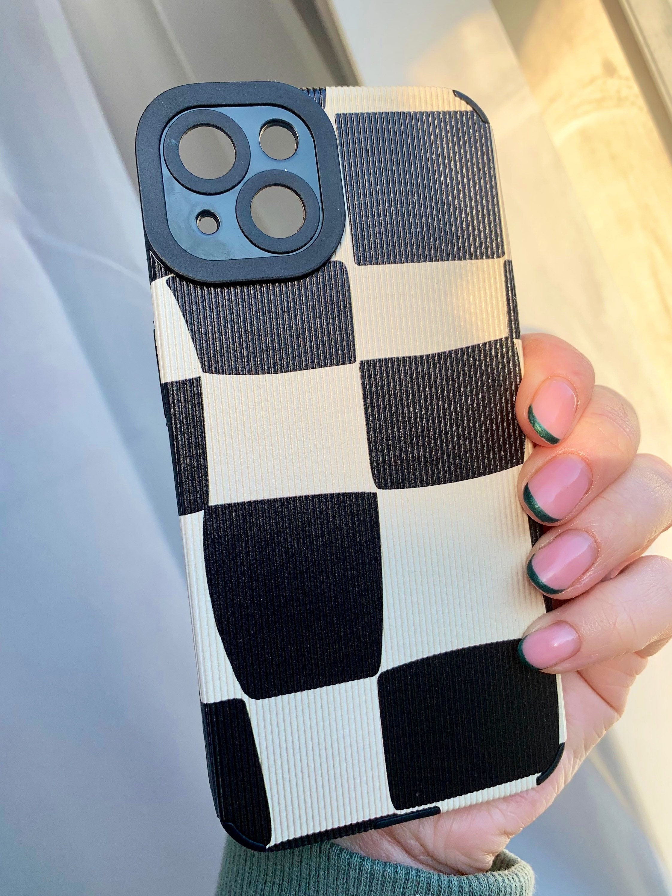 Black and white checkerboard for iPhone12 Apple 11 makeup mirror phone case  xsmax protective case fashion 8p Female – Too Bored Store