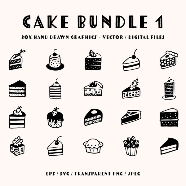 Cake Bundle Vector Svg Transparent Png Eps Jpeg Print Baking Instagram Sticker Icons Clipart Drawing Cricut Digital File Instant Download