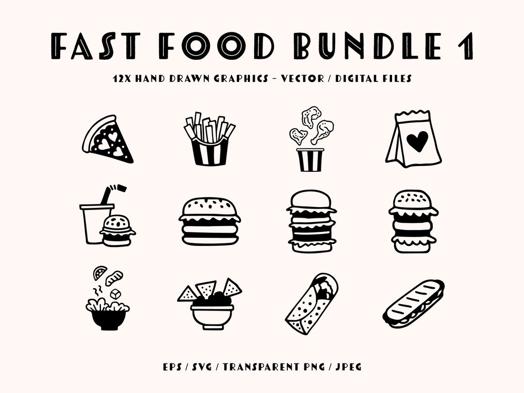 Fast Food Bundle Vector Svg Transparent Png Eps Print Burger - Etsy