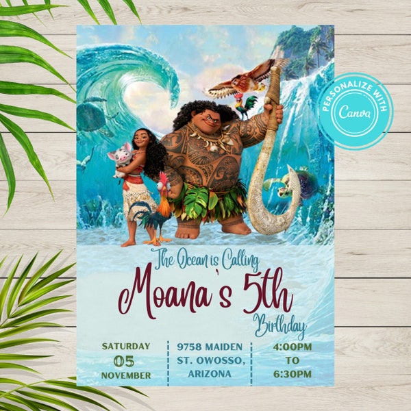 Moana Birthday Invitations, Maui Birthday Party Invites, moana 1st birthday moana girl invitation moana inspired moana first birthday invite