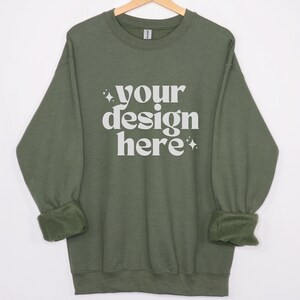 Gildan 18000 Mockup | Gildan Military Green Sweatshirt Mockup | Gildan 18000 Front | Crewneck Mockup | Folded Sweatshirt Mockup | Green Mock