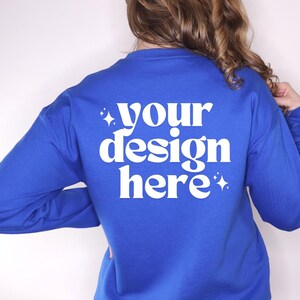 Gildan 18000 Mockup | Back of Gildan 18000 Mockup | Gildan Sweatshirt Mockup | Model Mockup Back | Royal Gildan Mockup | Royal Gildan Back