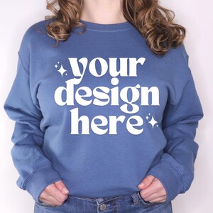 Gildan 18000 Mockup | Gildan Indigo Blue Sweatshirt Mockup | Sweatshirt Model Mockup | Indigo Blue Mockup | Oversized Crewneck Gildan Mockup