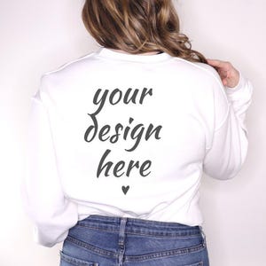 Gildan 18000 Mockup | Back of Gildan 18000 Mockup | Gildan Sweatshirt Mockup | Model Mockup Back | White Gildan Mockup | White Sweatshirt
