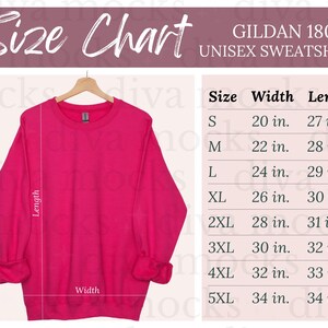 Gildan 18000 Size Chart | Heliconia Gildan Mockup | Gildan 18000 Size Guide | Hanging Size Chart for Gildan | Gildan 18000 Mockup