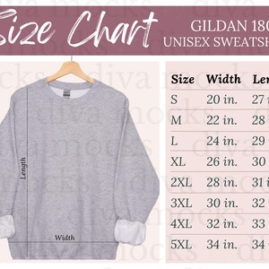 Gildan 18000 Size Chart | Sport Grey Gildan Mockup | Gildan 18000 Size Guide | Hanging Size Chart for Gildan | Gildan 18000 Mockup Grey