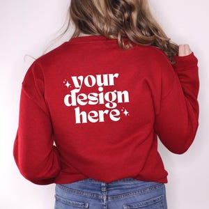 Gildan 18000 Mockup | Back of Gildan 18000 Mockup | Gildan Sweatshirt Mockup | Model Mockup Back | Antique Cherry Red Gildan Mockup