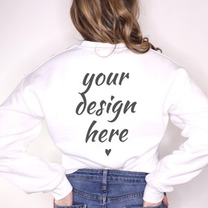 Gildan 18000 Mockup | Back of Gildan 18000 Mockup | Gildan Sweatshirt Mockup | Model Mockup Back | White Gildan Mockup | White Sweatshirt