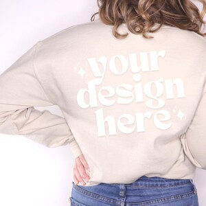 Gildan 18000 Mockup | Back of Gildan 18000 Mockup | Gildan Sweatshirt Mockup | Model Mockup Back | Sand Gildan Mockup | Sand Sweatshirt Back