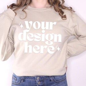 Gildan 18000 Mockup | Gildan Sand Sweatshirt Mockup | Sweatshirt Model Mockup | Gildan Sand | Sand Mockup | Sand Sweatshirt | Oversized Crew